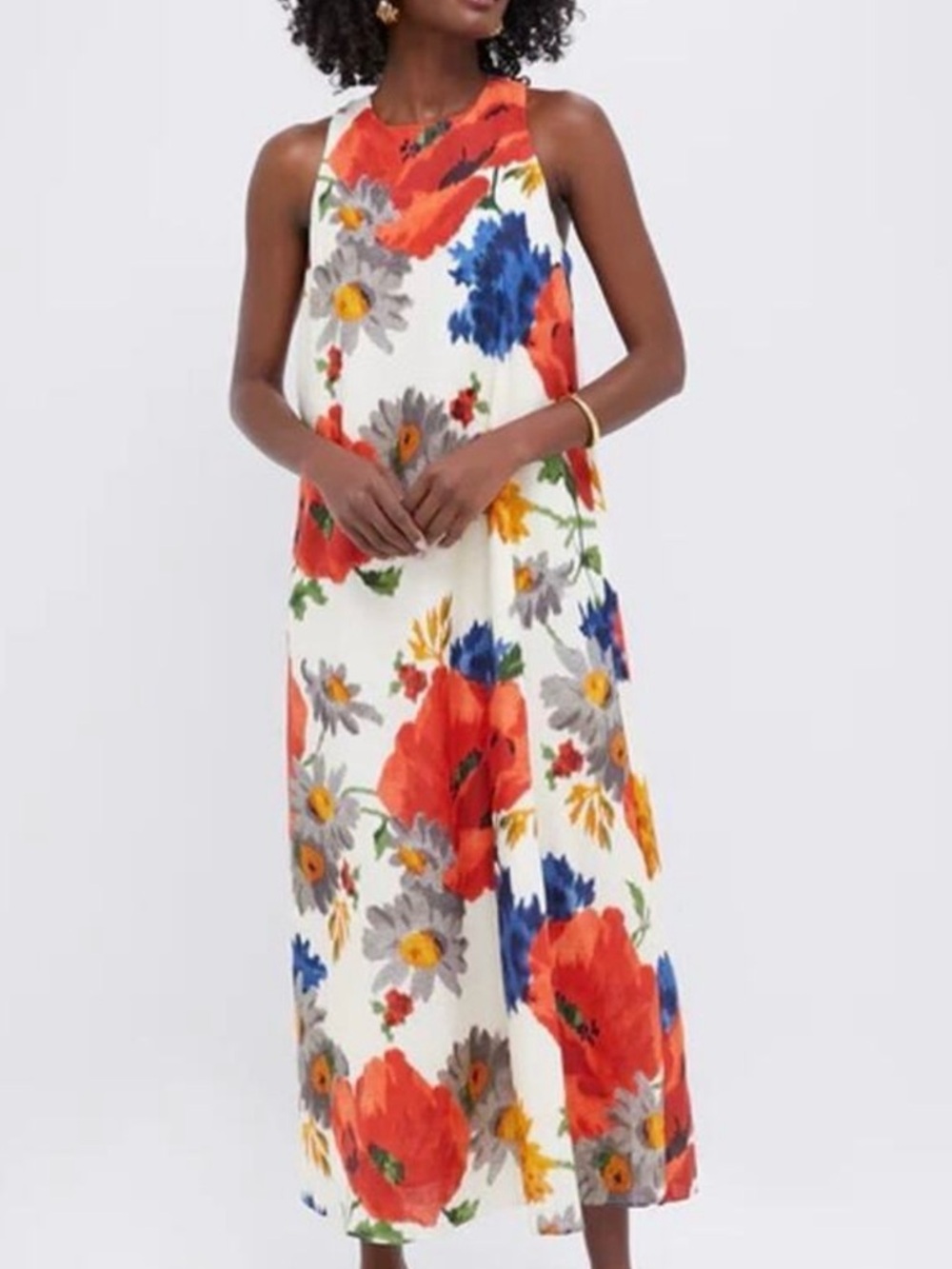 TUCKERNUCK PORTIA DRESS-  Floral Maxi Dress in White with Red & Blue Blooms
